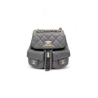 CHANEL SMALL BACKPACK GRAINED CALFSKIN & GOLD-TONE METAL DARK GRAY AS3787 B16981 (17.5*16.5*10cm)